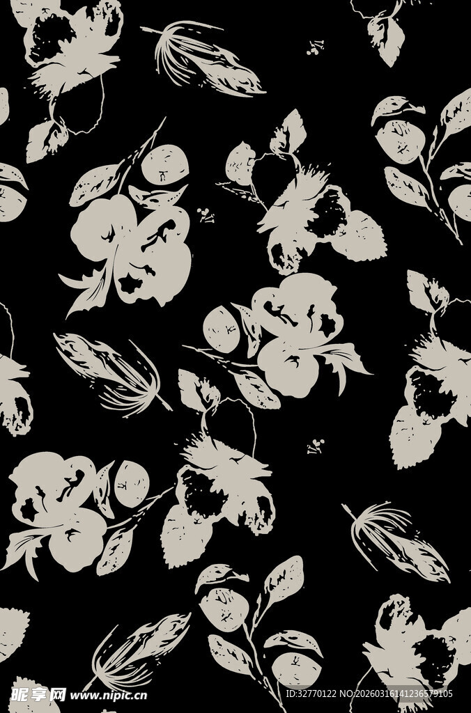 黑白花卉图案纹理背景