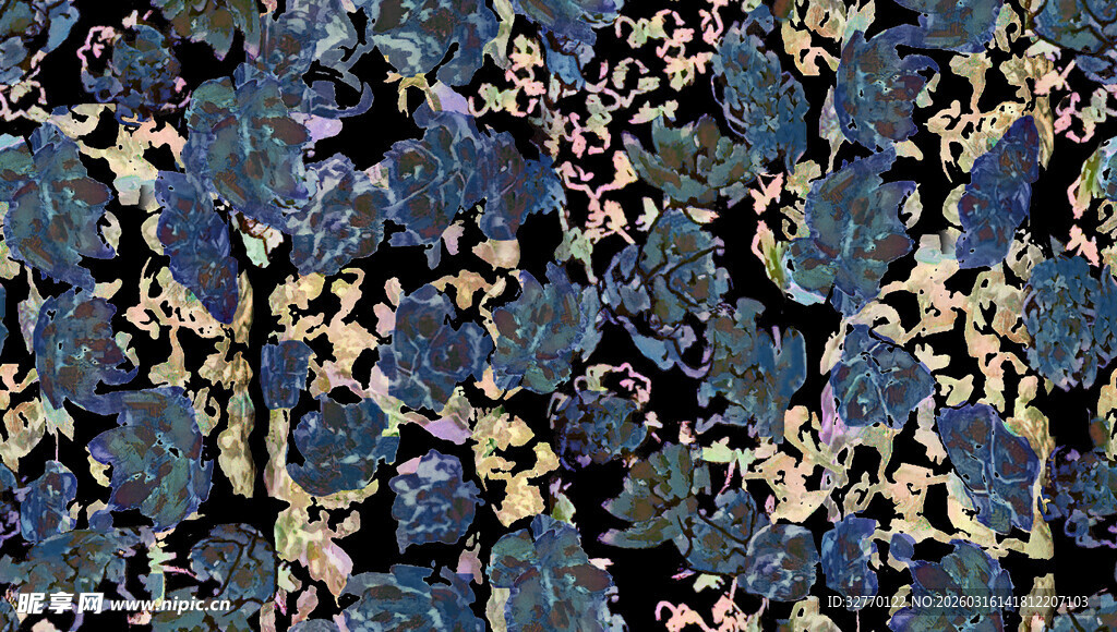 蓝紫花卉混合图案纹理