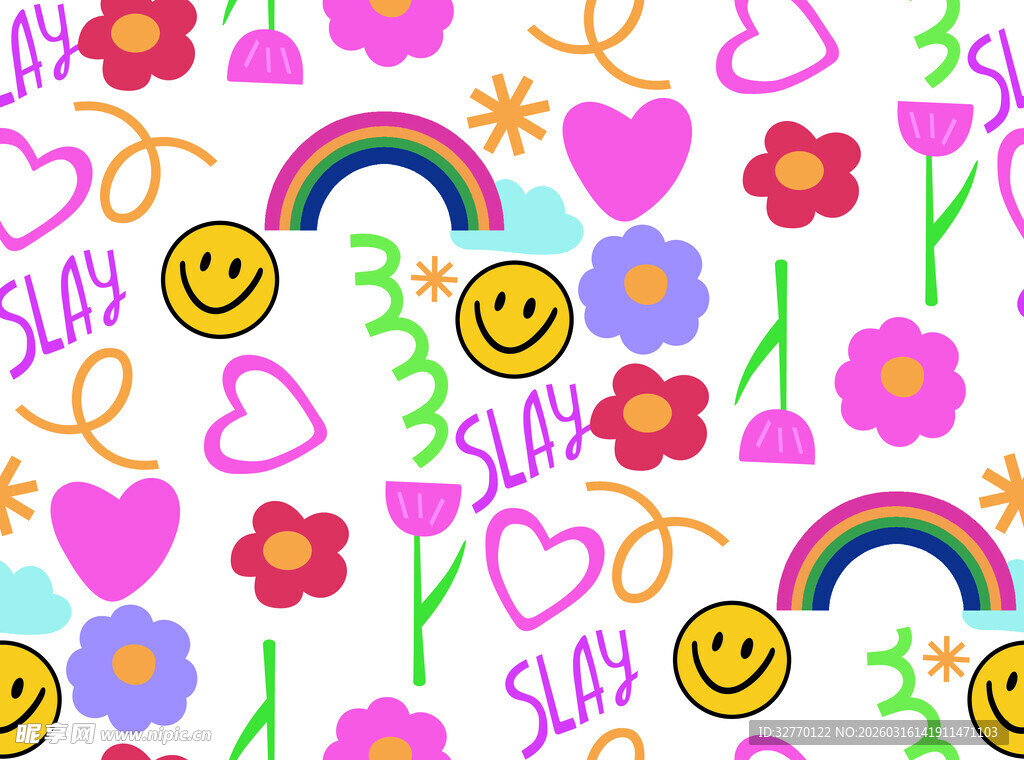 可爱多彩卡通 数码印花