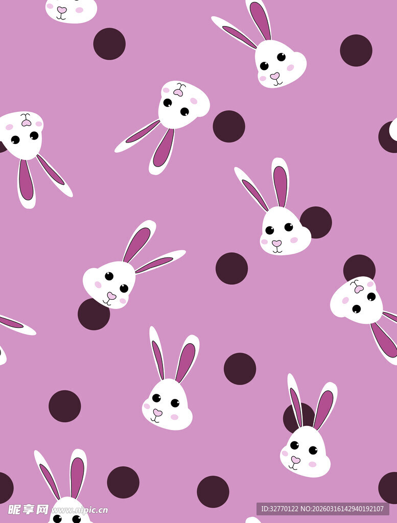 紫色背景兔子圆点数码印花