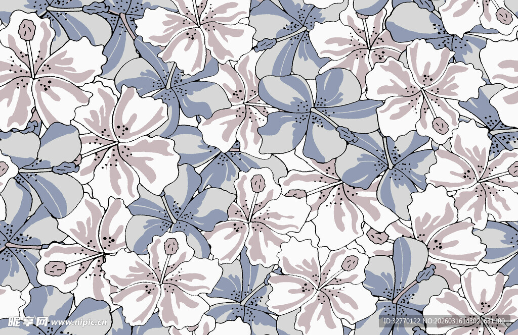 蓝白花卉碎花数码印花