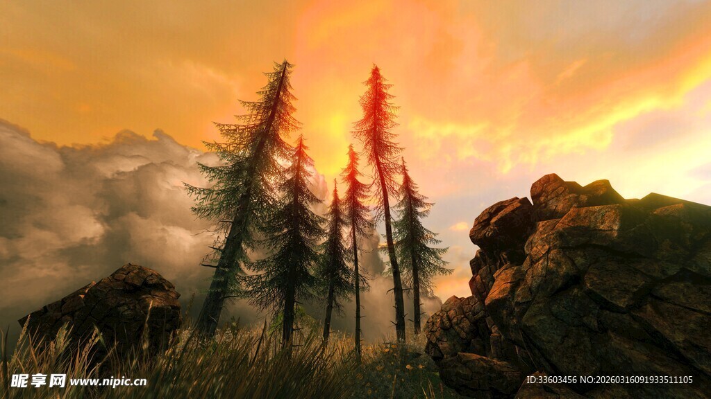 壮丽山巅日出景观