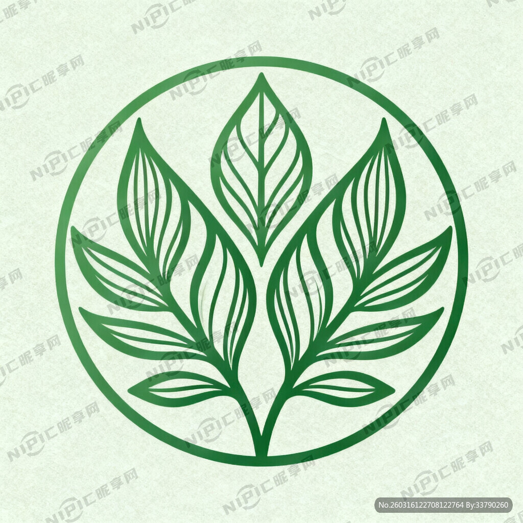 园形内带树叶图案