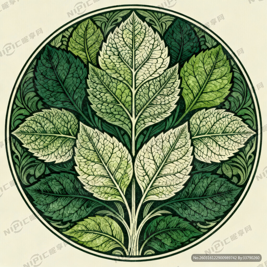 园形内多带树叶复杂多一点图案