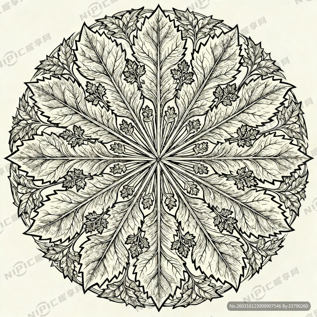 园形内多带小树叶复杂多一点图案