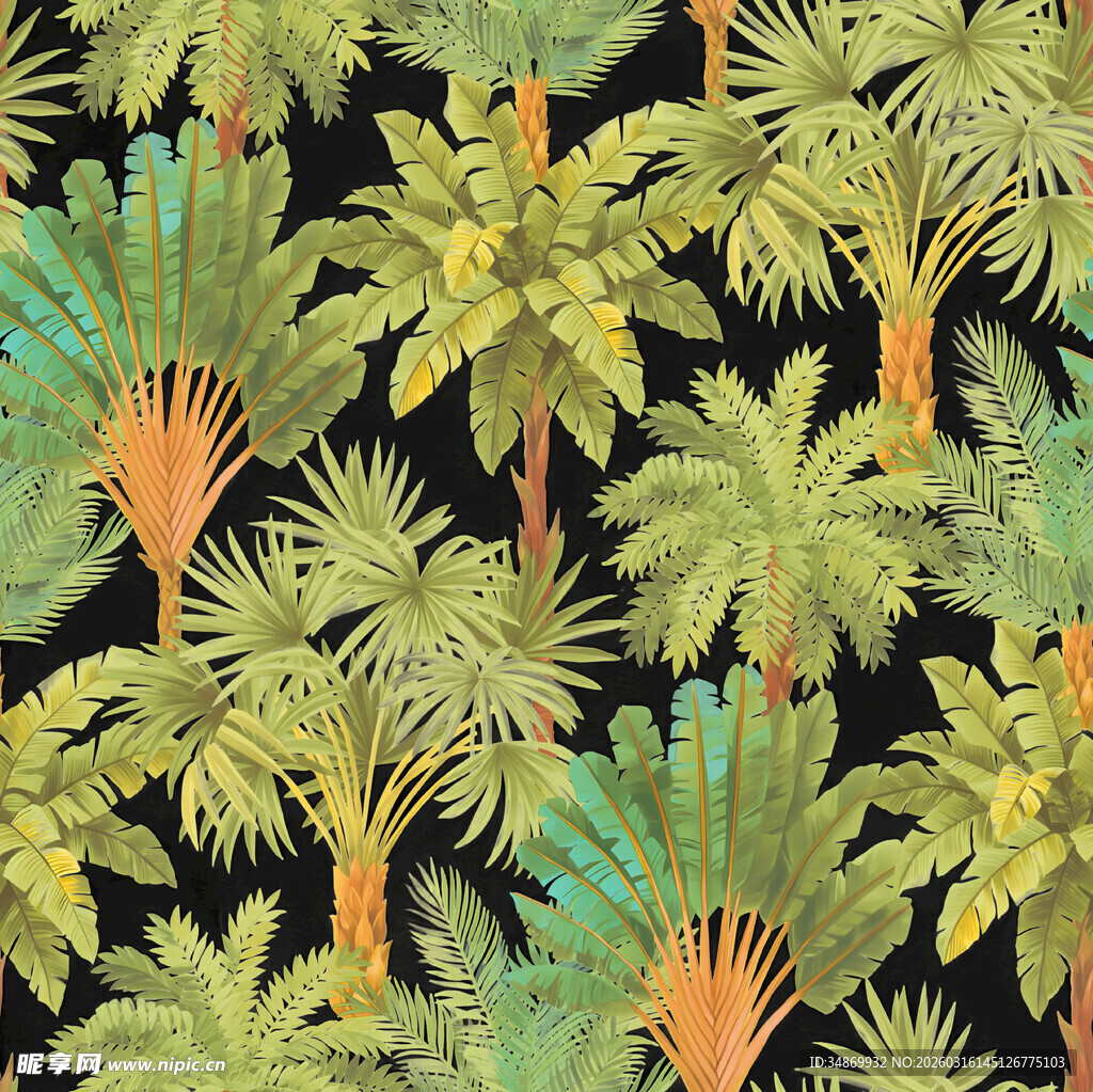 热带棕榈植物无缝图案