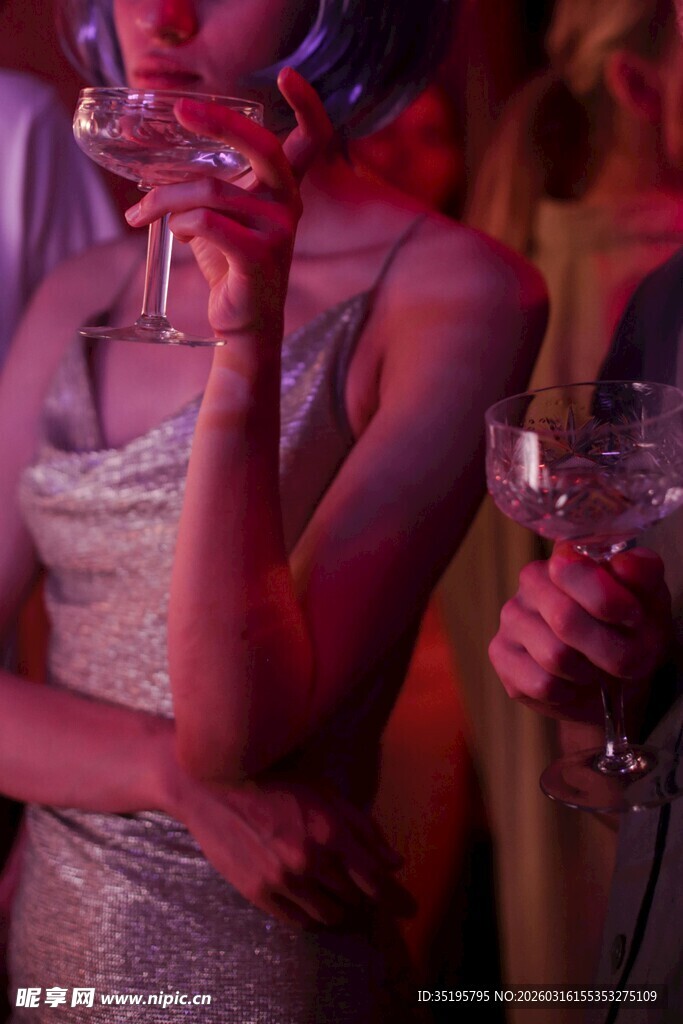 派对上优雅举杯的女士