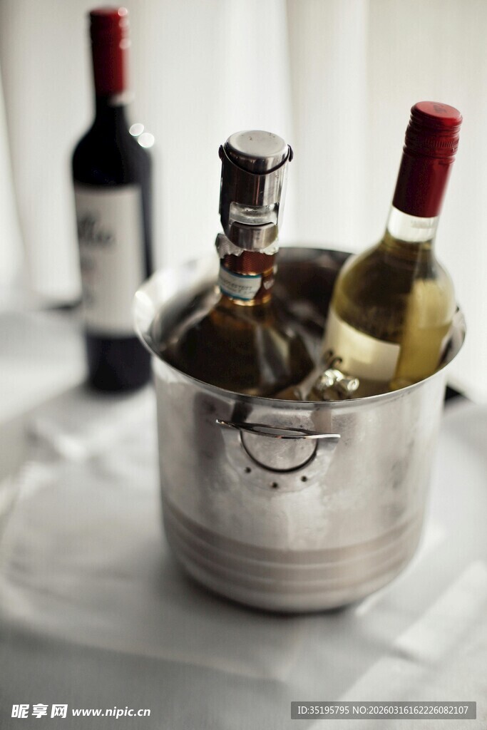 冰桶中的多瓶美酒
