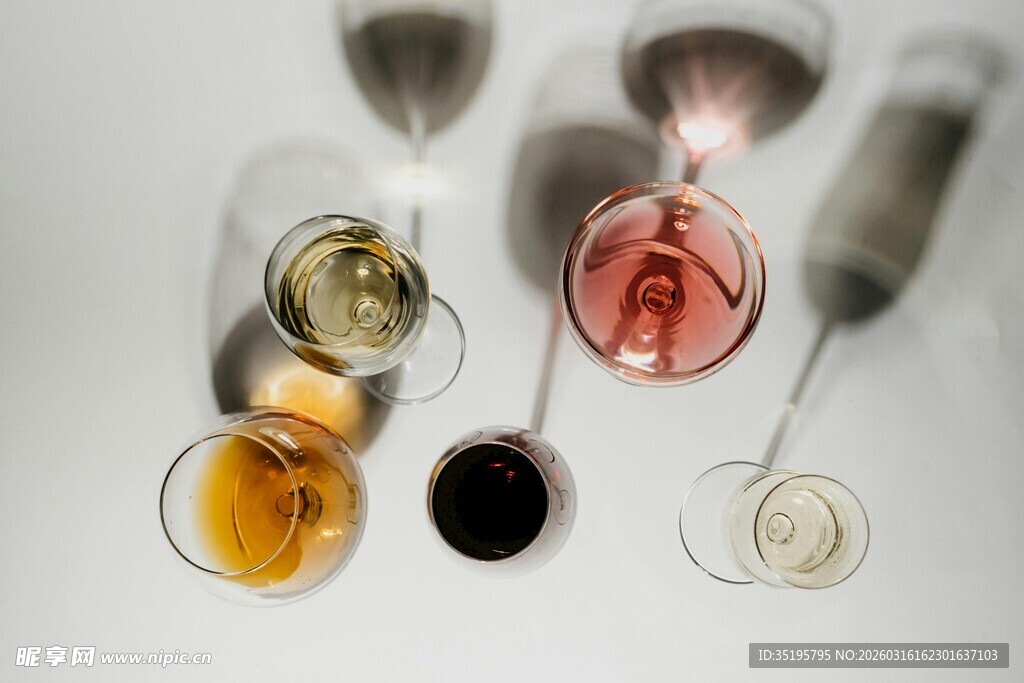 多彩酒杯中的多样饮品