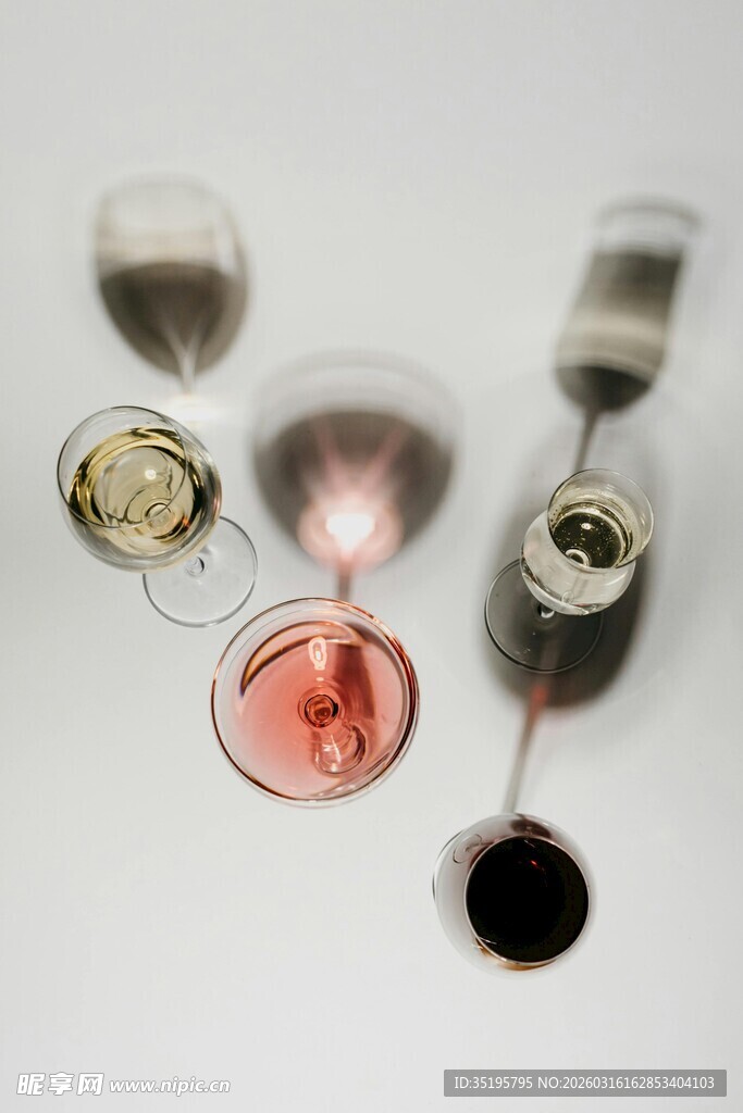 多样葡萄酒杯与酒瓶展示