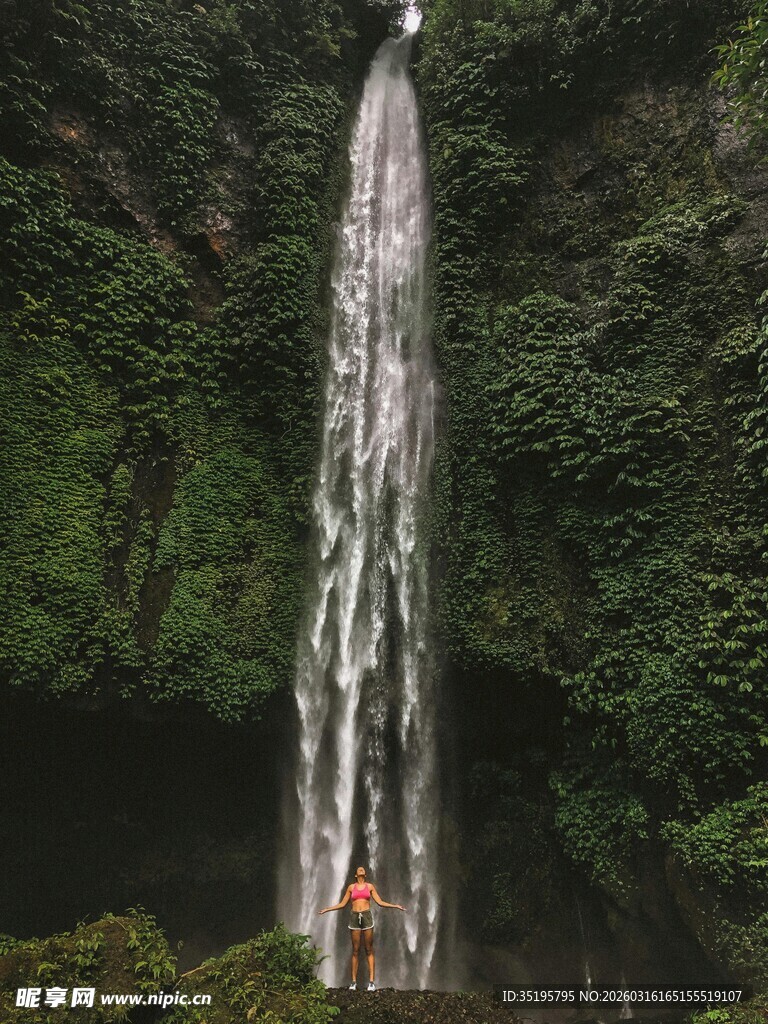 雨林中壮观的垂直瀑布