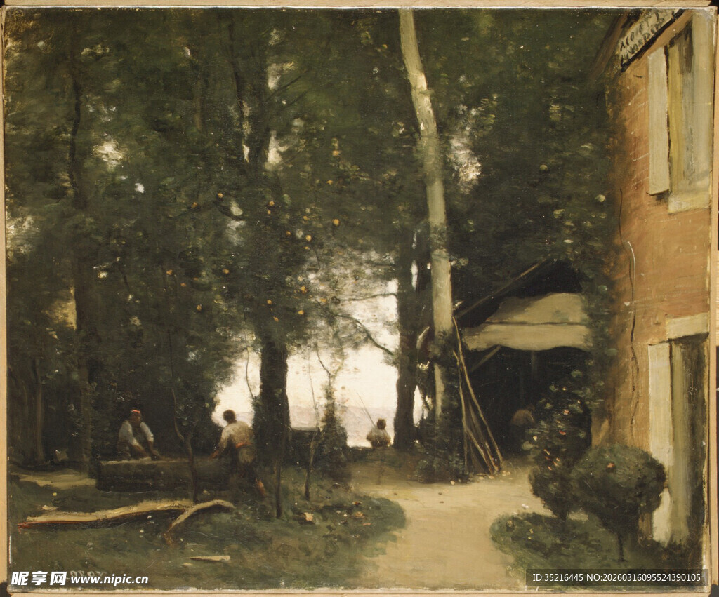 乡村林间小屋风景图