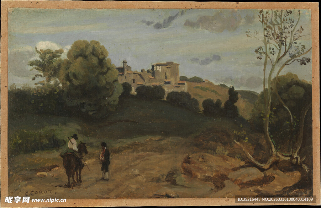 乡村风景油画中的宁静场景