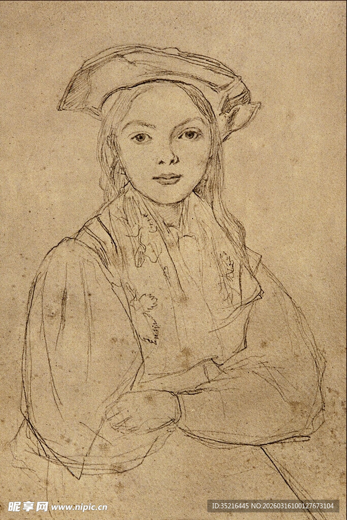 素描少女肖像
