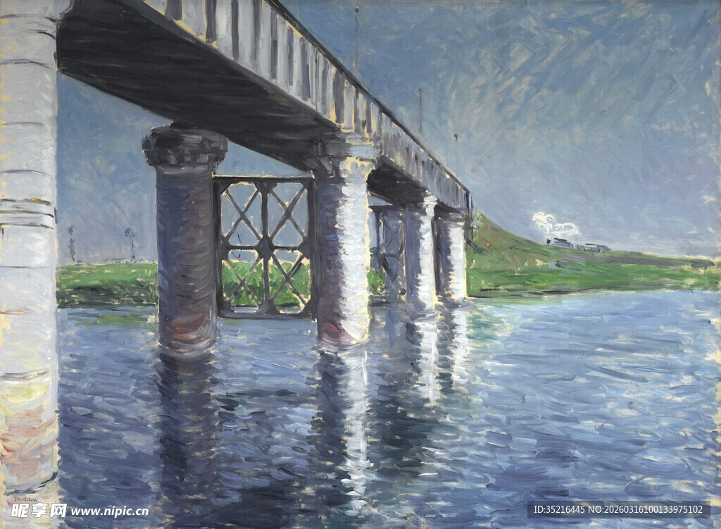 河畔桥梁风景图