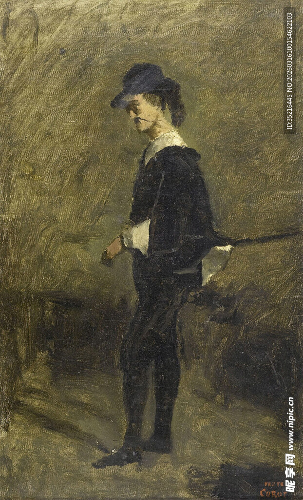 持杖少年油画形象