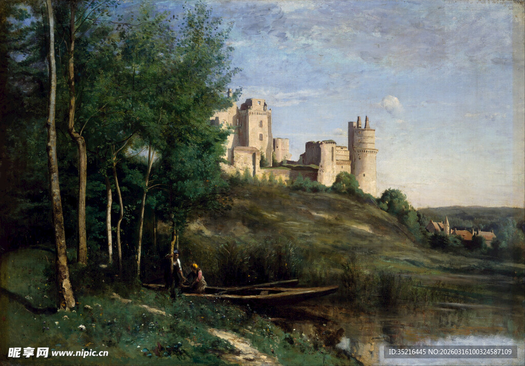 河畔古堡风景图