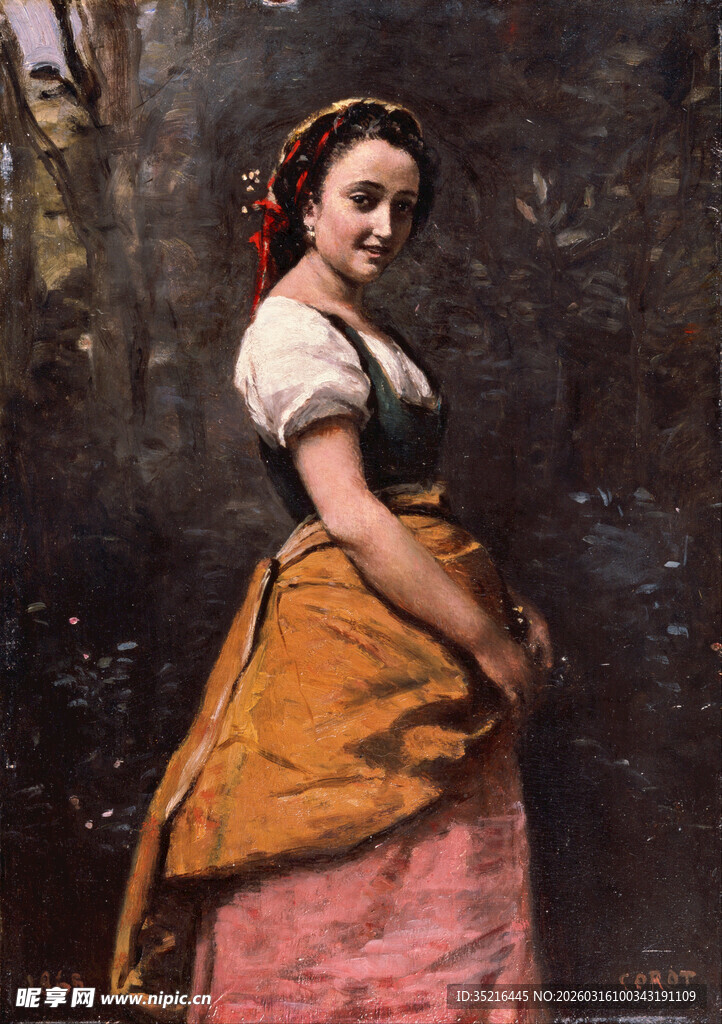 古典装扮女子侧身肖像