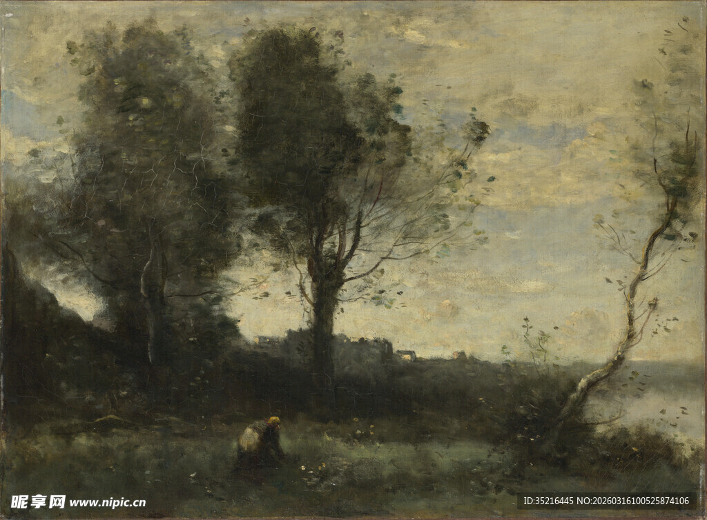 乡村风景油画中的静谧景象