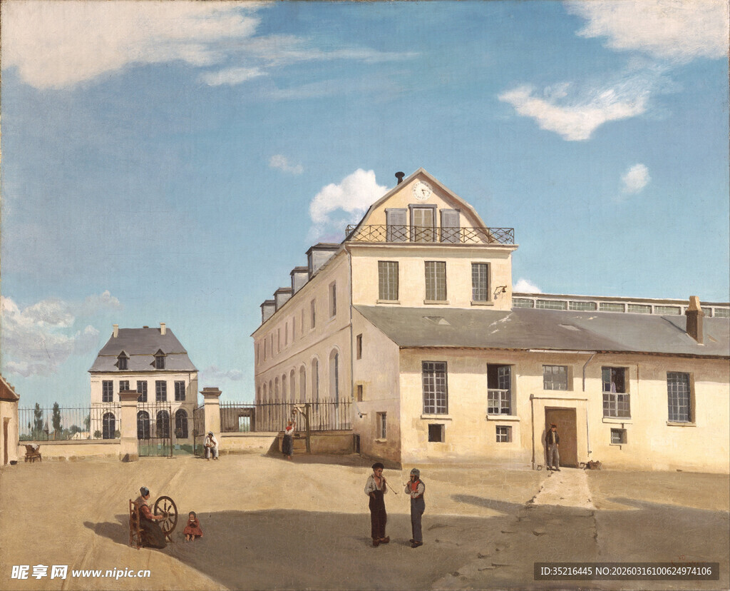 乡村中的古朴建筑与行人