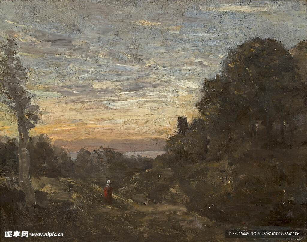 黄昏乡村风景油画