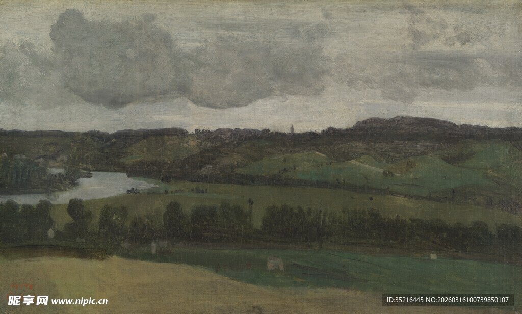 阴沉天色下的广袤田园风光