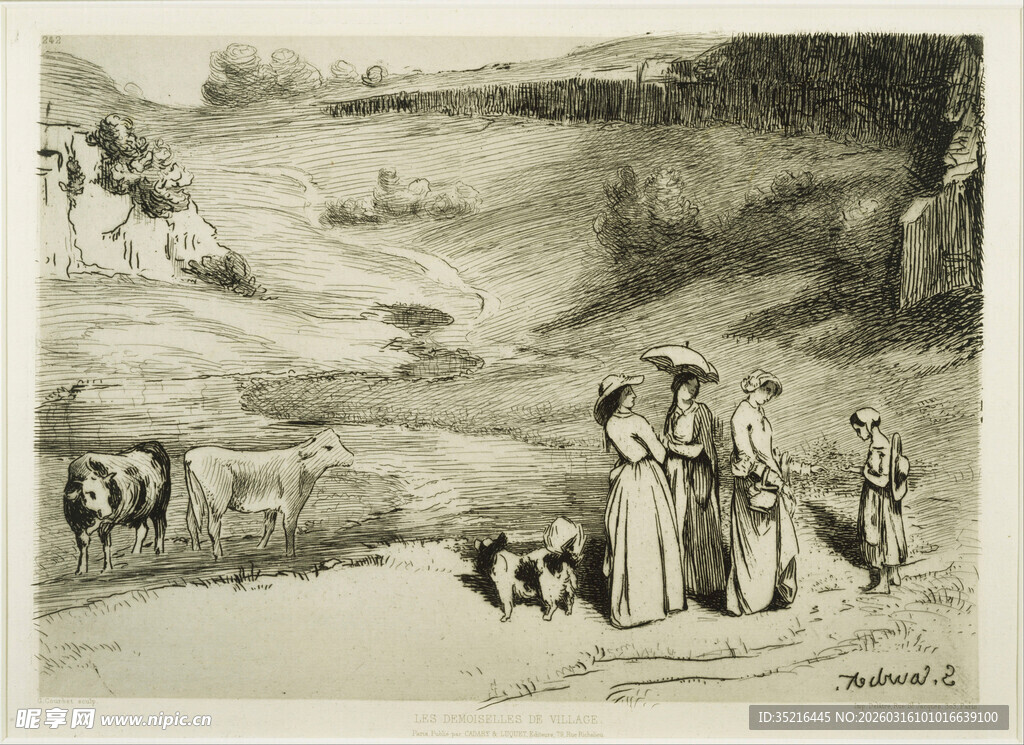 乡村牧场景致人物画