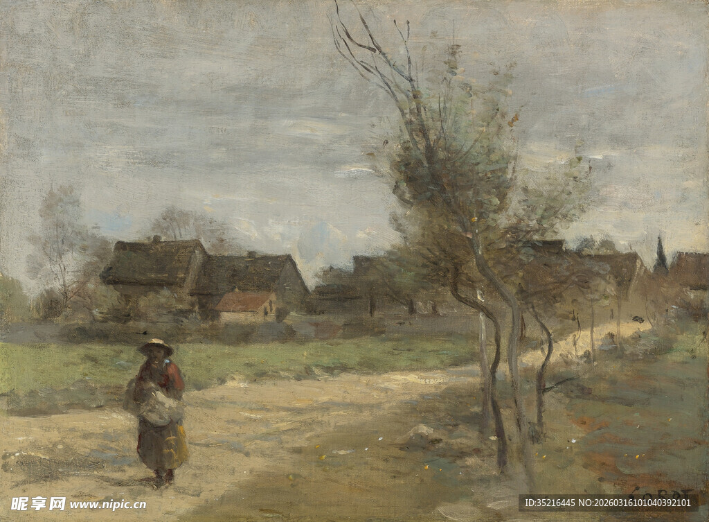 乡村小道上的独行身影