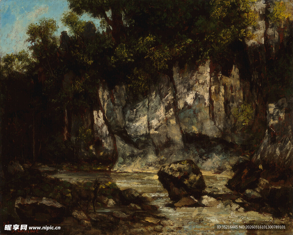 林间溪流风景图