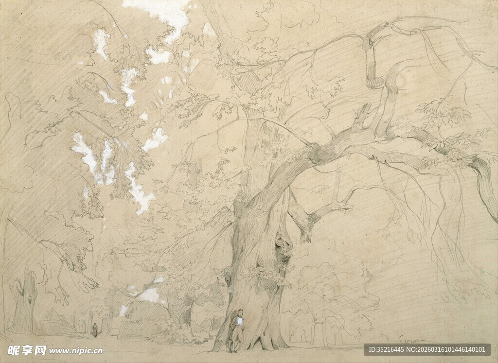 手绘自然风景素描图