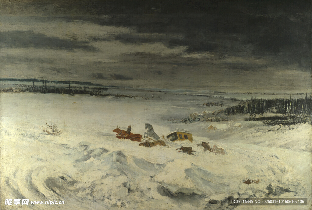 冬日雪野中的马拉雪橇