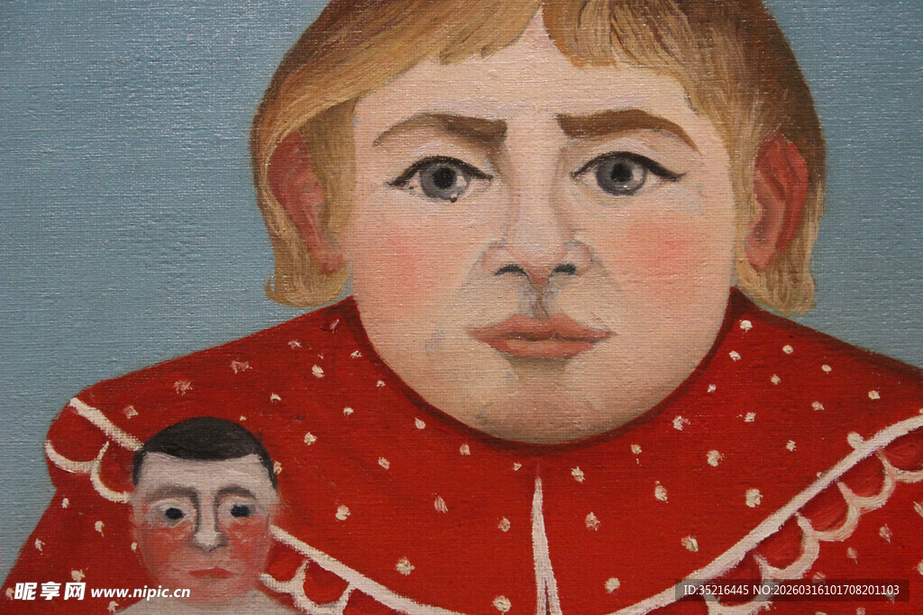 红衣孩童肖像画