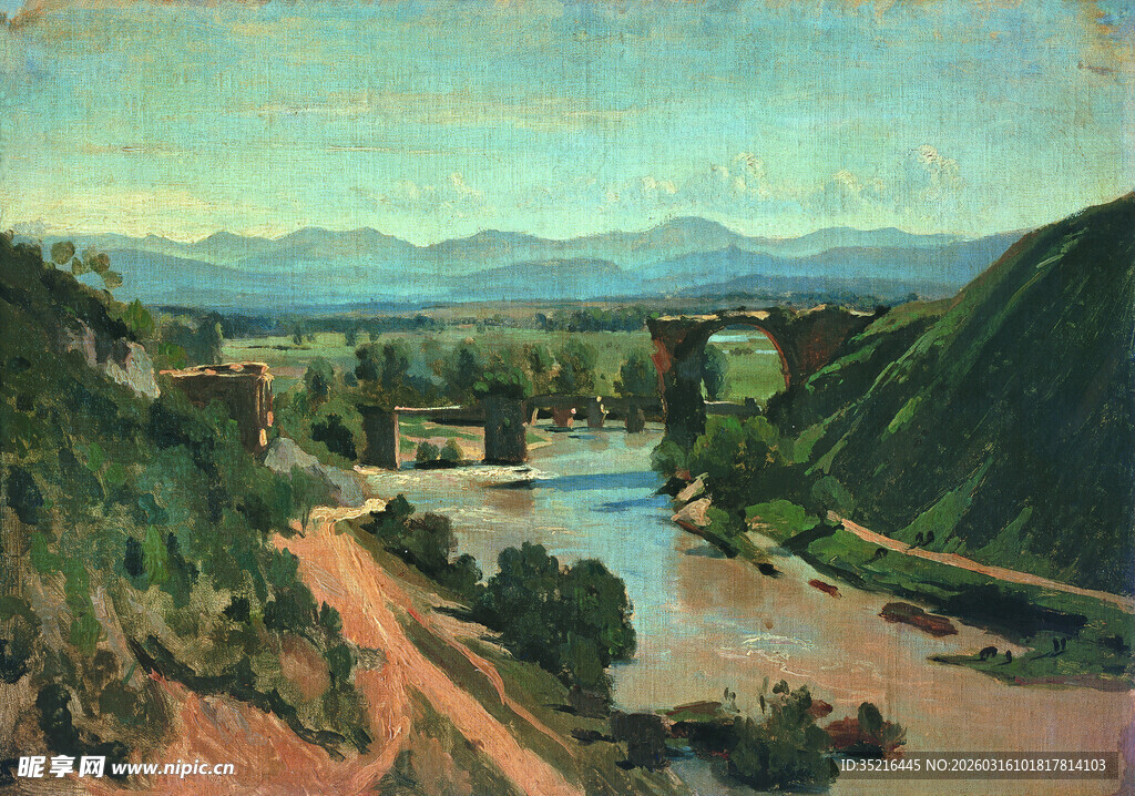 山间河畔风景图