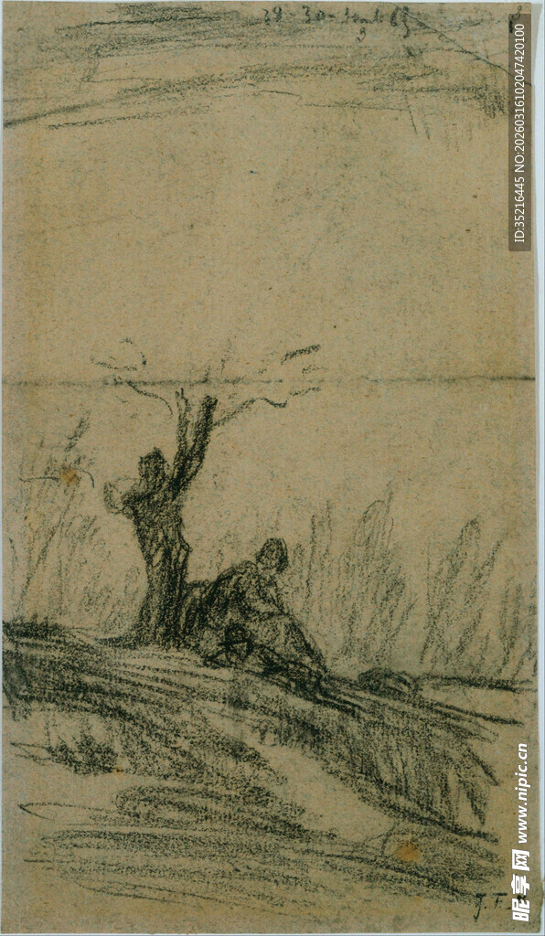 海边人物动态素描场景