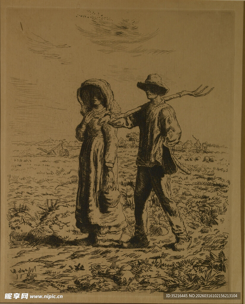 田野中的男女与稻草人