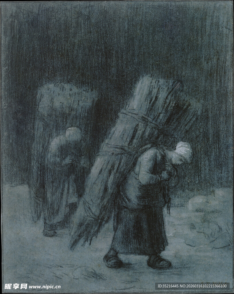 雪中背柴的艰辛身影