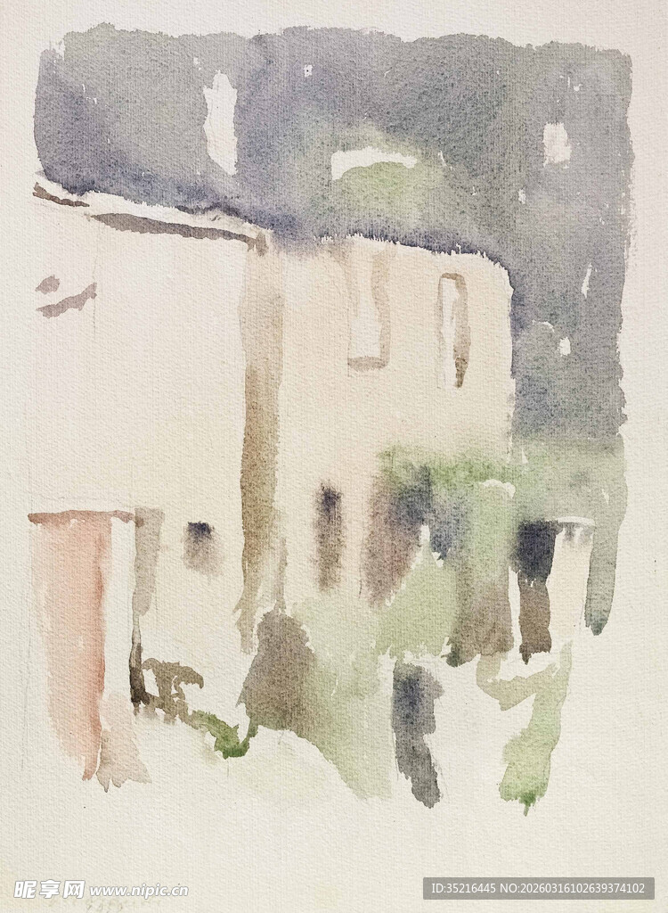 水彩绘就的静谧乡村景象