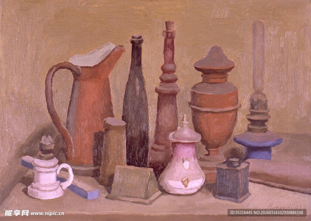 复古陶瓷器皿静物画