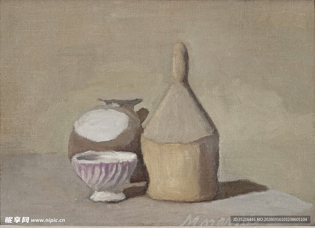 静物陶罐碗碟绘画作品