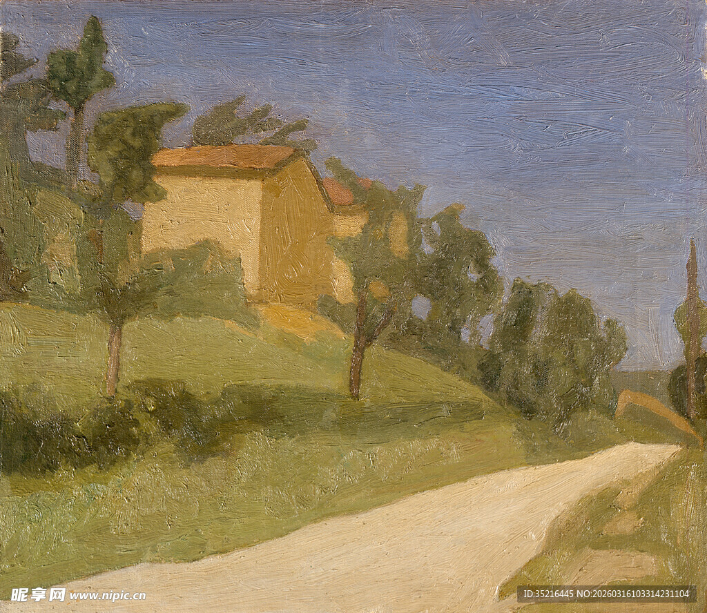 乡村小道旁的宁静屋舍