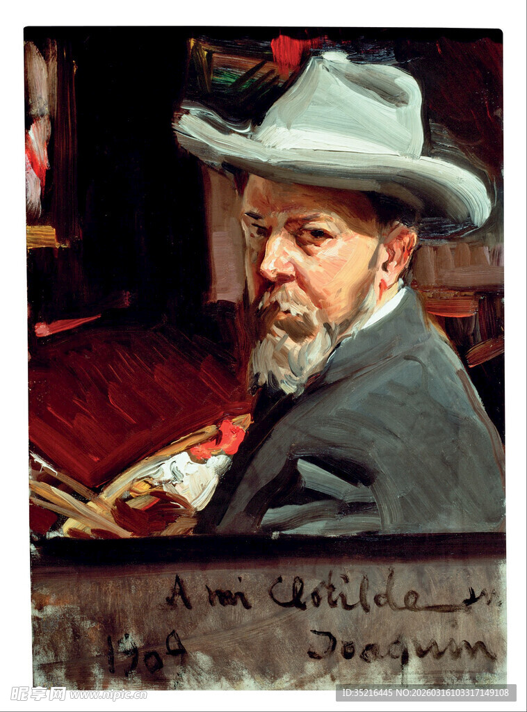 自画像中的戴帽画家