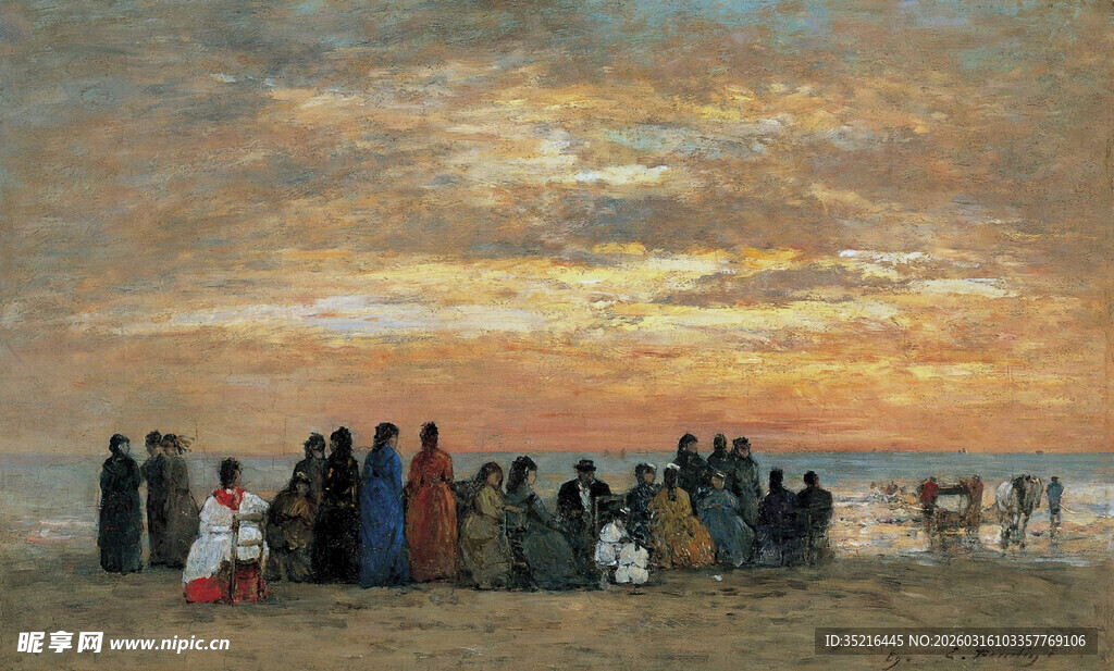 夕阳下的人群聚会场景