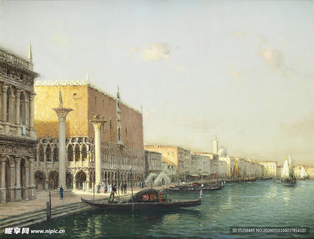 威尼斯河畔的古典建筑风光