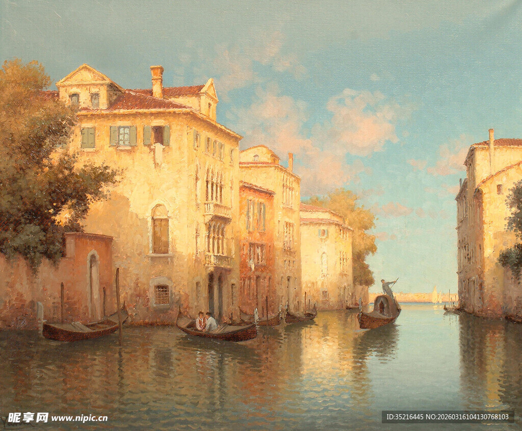 河畔欧式建筑风景