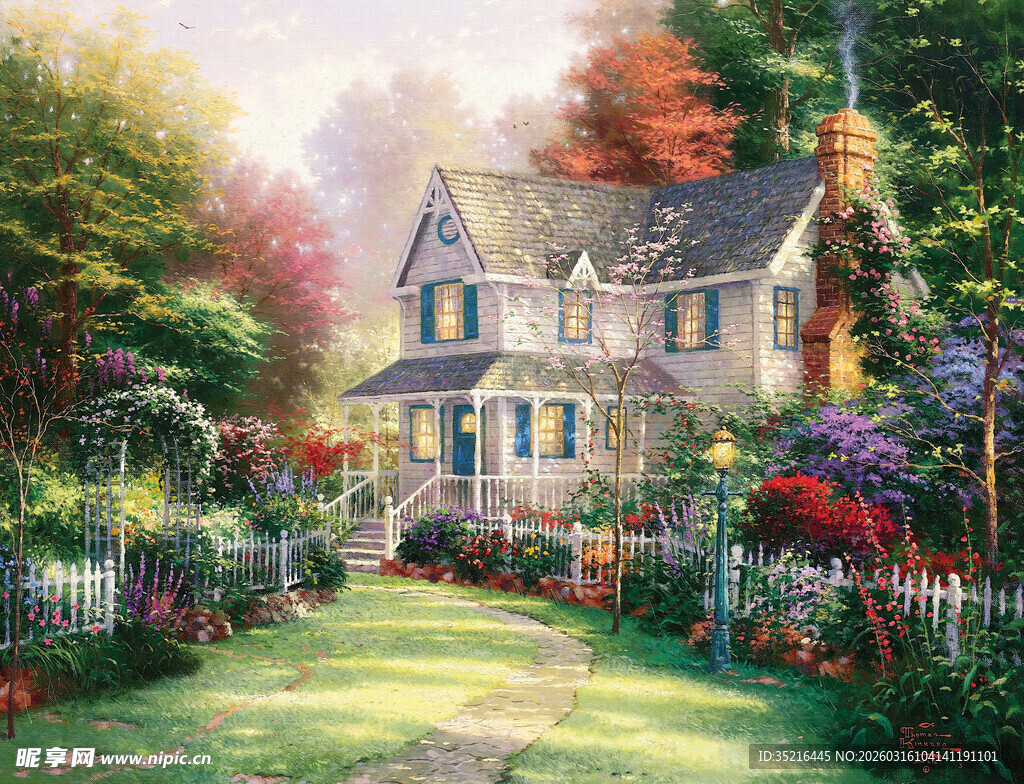 田园风温馨小屋花园景致