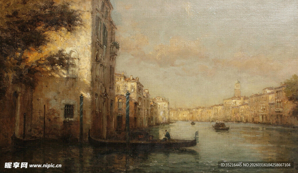 河畔欧式古建筑风景图