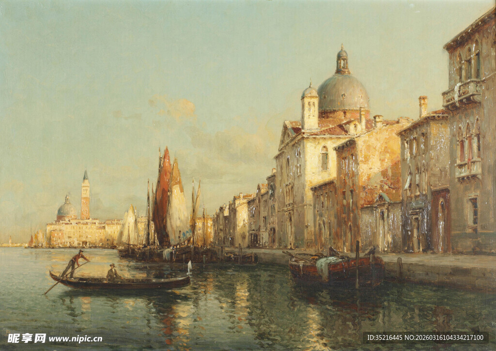 威尼斯运河风景油画