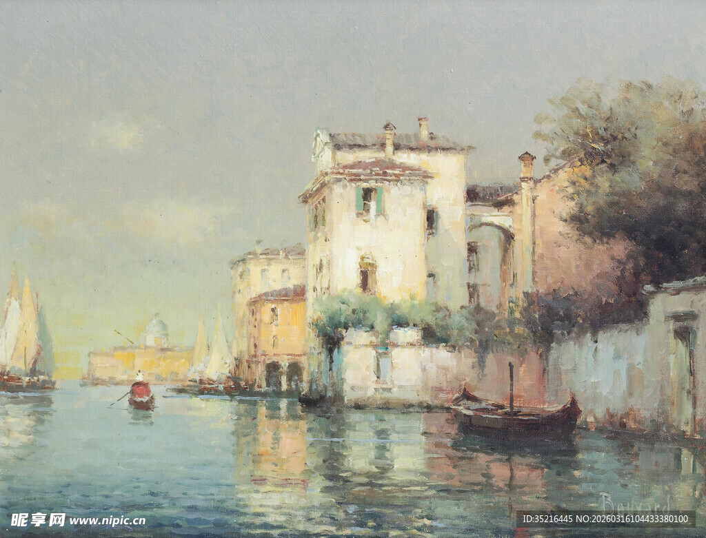 威尼斯河畔风景油画