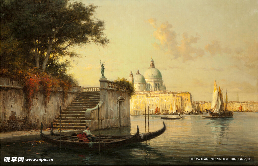 威尼斯河畔的静谧风光