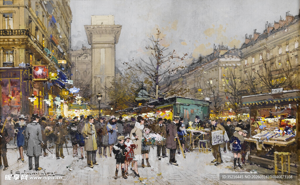 冬日街头雪景中的热闹场景